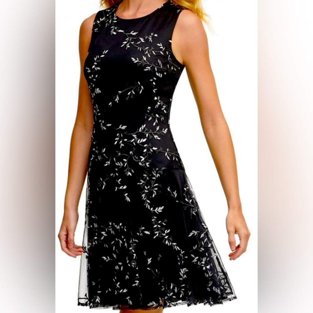 Tommy Hilfiger Embroidered Fit and Flare Dress Women Black size 14 EUC Worn 1x